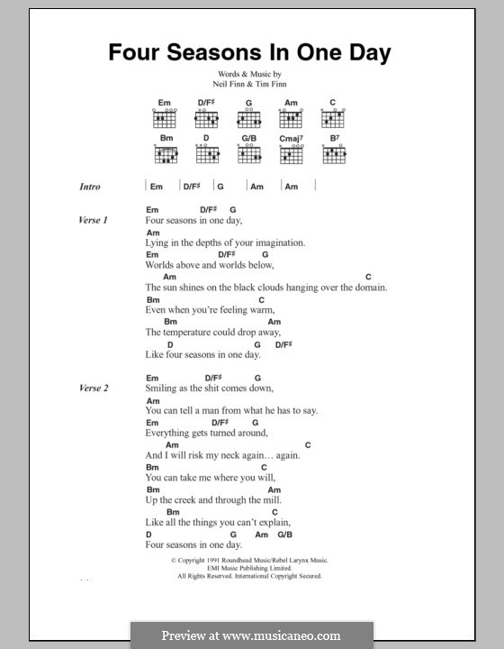 Four Seasons in One Day (Crowded House): Letras e Acordes by Neil Finn, Tim Finn