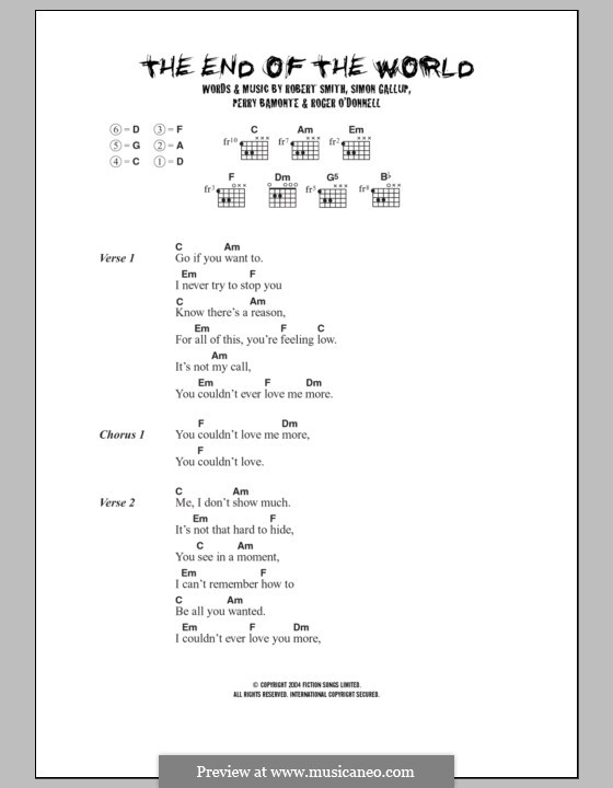 The End of the World (The Cure): Letras e Acordes by Perry Bamonte, Robert Gary Smith, Roger O'Donnell, Simon Gallup