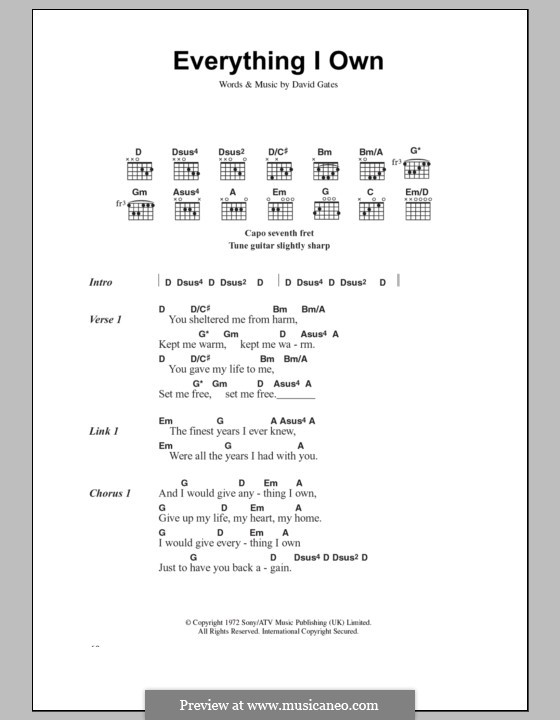 Everything I Own (Bread) por D. Gates Partituras on músicaNeo