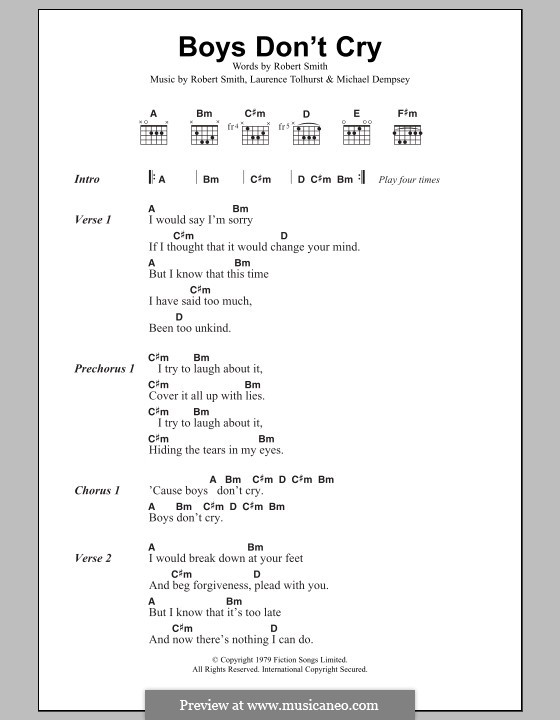 Boys Don't Cry (The Cure): Letras e Acordes by Laurence Tolhurst, Michael Dempsey, Robert Gary Smith