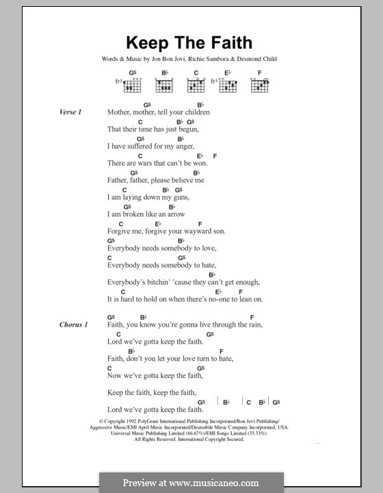 Keep the Faith (Bon Jovi): Letras e Acordes by Desmond Child, Jon Bon Jovi, Richie Sambora