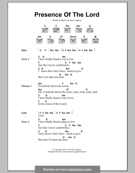 Presence of the Lord: Letras e Acordes by Eric Clapton