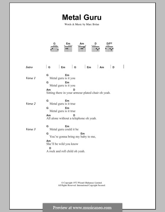 Metal Guru (T Rex): Letras e Acordes by Marc Bolan