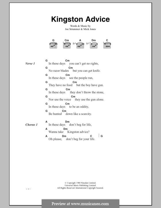 Kingston Advice (The Clash): Letras e Acordes by Joe Strummer, Mick Jones