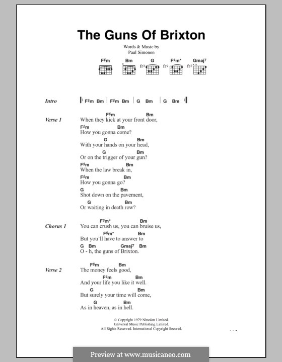 The Guns of Brixton (The Clash): Letras e Acordes by Paul Simonon