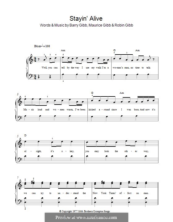 Stayin' Alive (The Bee Gees): Facil para o piano by Barry Gibb, Maurice Gibb, Robin Gibb