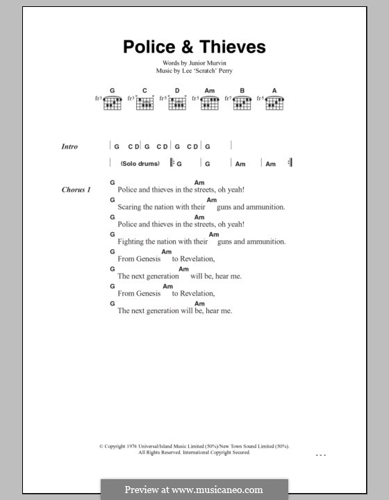 Police and Thieves: Letras e acordes (The Clash) by Lee Scratch Perry 