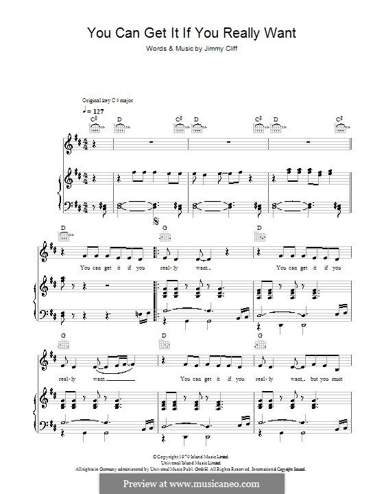 You Can Get It if You Really Want (Desmond Dekker): Para vocais e piano (ou Guitarra) by Jimmy Cliff