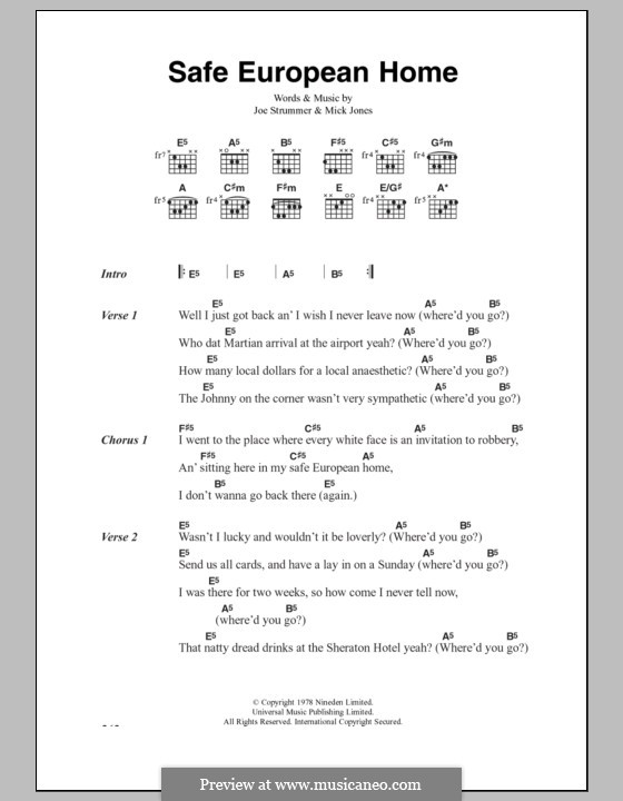 Safe European Home (The Clash): Letras e Acordes by Joe Strummer, Mick Jones