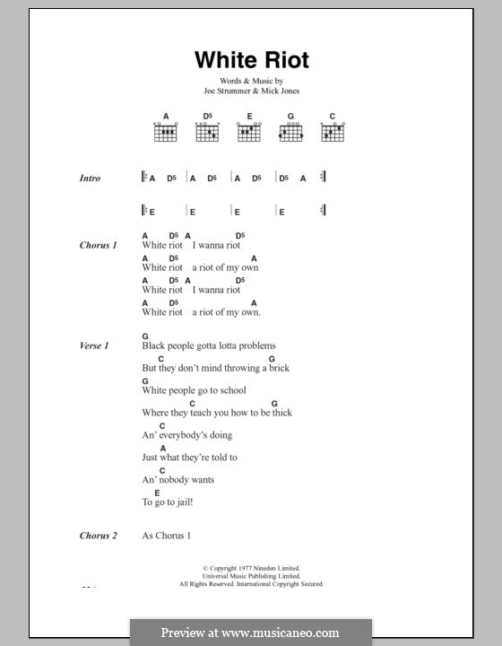 White Riot (The Clash): Letras e Acordes by Joe Strummer, Mick Jones, Paul Simonon, Topper Headon