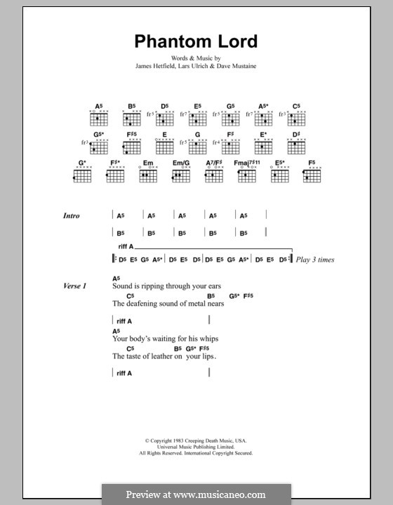 Phantom Lord (Metallica): Letras e Acordes by Dave Mustaine, James Hetfield, Lars Ulrich