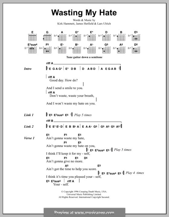 Wasting My Hate (Metallica): Letras e Acordes by James Hetfield, Kirk Hammett, Lars Ulrich