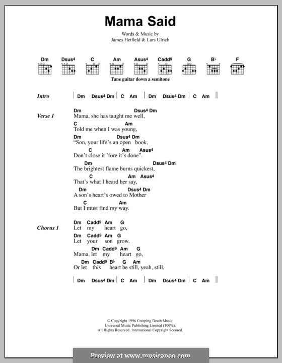 Mama Said (Metallica) por J. Hetfield, L. Ulrich - Partituras on