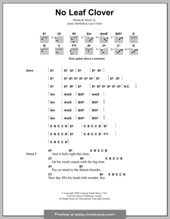 No Leaf Clover (Metallica): Letras e Acordes by James Hetfield, Lars Ulrich