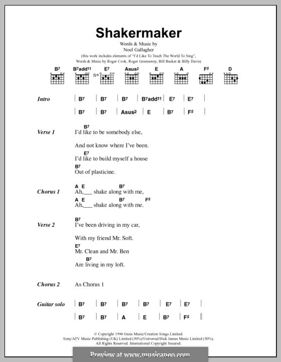 Shakermaker (Oasis): Letras e Acordes by Noel Gallagher