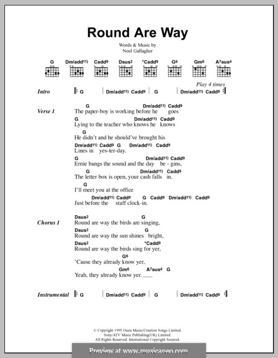 Round Are Way (Oasis): Letras e Acordes by Noel Gallagher