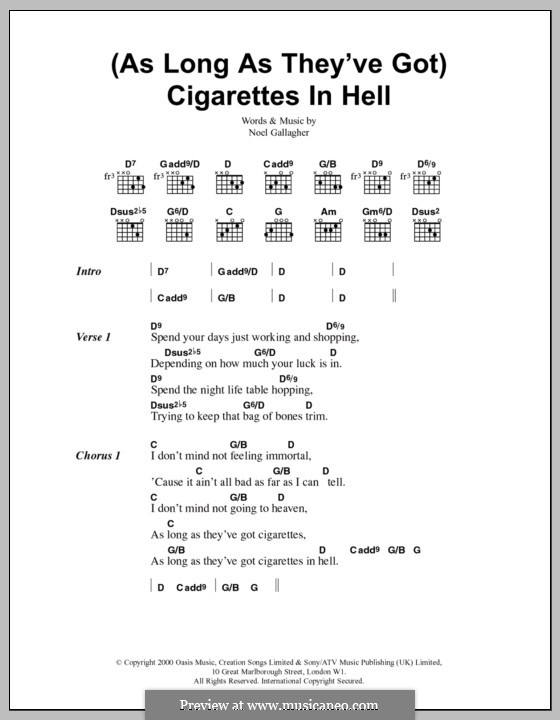 (As Long as They've Got) Cigarettes in Hell (Oasis): Letras e Acordes by Noel Gallagher