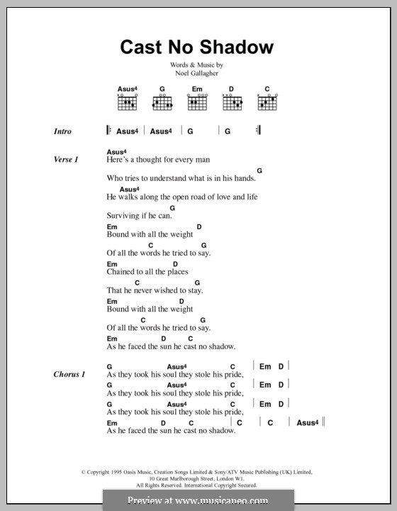 Cast No Shadow (Oasis): Letras e Acordes by Noel Gallagher
