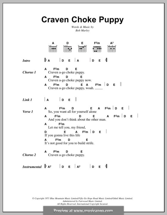 Craven Choke Puppy: Letras e Acordes by Bob Marley