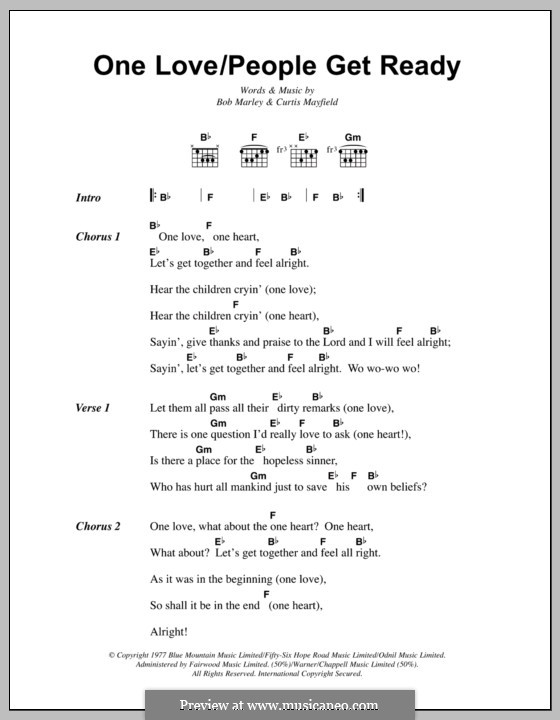 One Love / People Get Ready: Letras e Acordes by Bob Marley, Curtis Mayfield