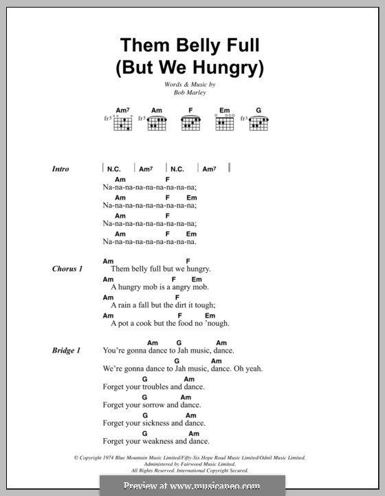 Belly Full (Them Belly Full (But We Hungry)): Letras e Acordes by Carlton Barrett, Lecon Cogill