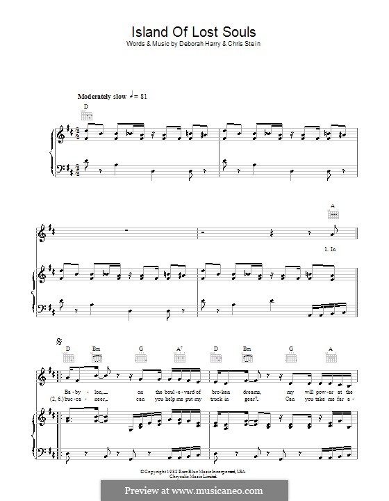 Island of Lost Souls (Blondie): Para vocais e piano (ou Guitarra) by Chris Stein, Deborah Harry