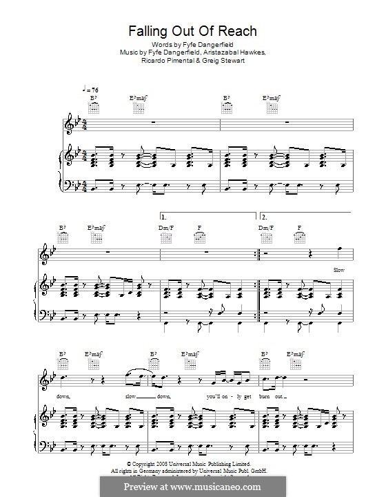 Falling Out of Reach (Guillemots): Para vocais e piano (ou Guitarra) by Aristazabal Hawkes, Fyfe Dangerfield, Greig Stewart, Ricardo Pimental