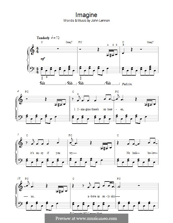 Piano version: Easy notes (with chords) by John Lennon