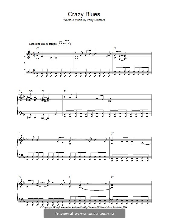 Crazy Blues: Para Piano by Perry Bradford