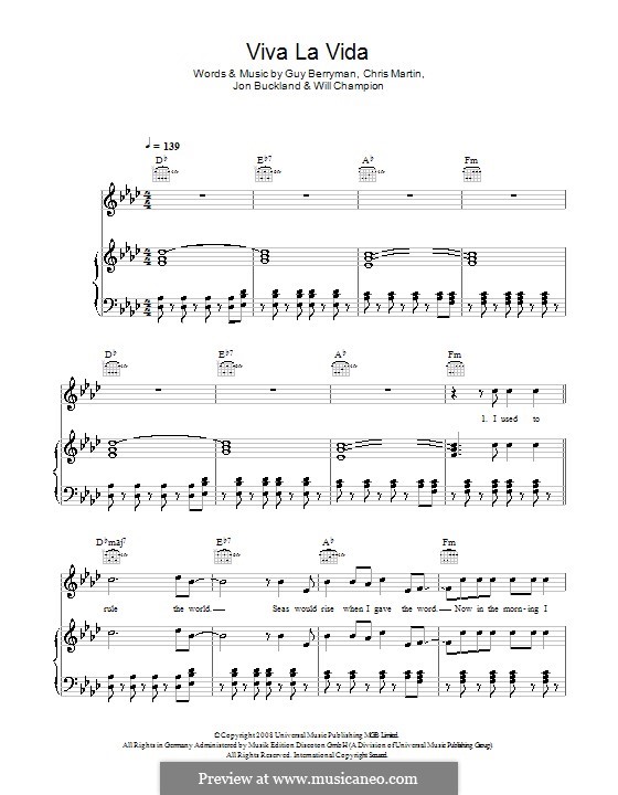 Vocal version: Para vocais e piano (ou Guitarra) by Chris Martin, Guy Berryman, Jonny Buckland, Will Champion