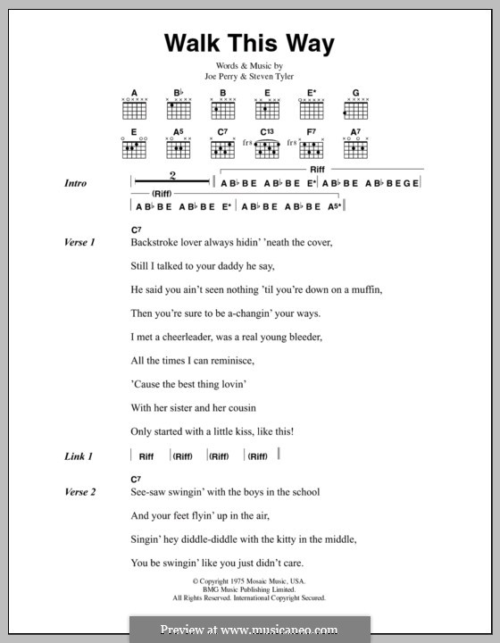 Walk This Way (Aerosmith and Run D.M.C.): Letras e Acordes by Joe Perry, Steven Tyler