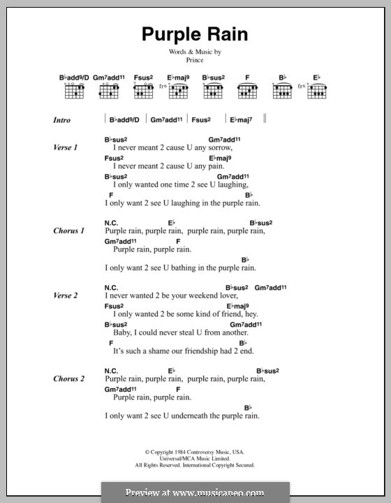 Purple Rain: Letras e Acordes by Prince