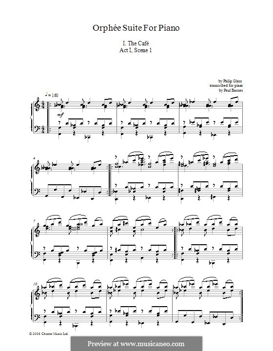 Orphée Suite for Piano: Act I, Scene I 'The Café' by Philip Glass