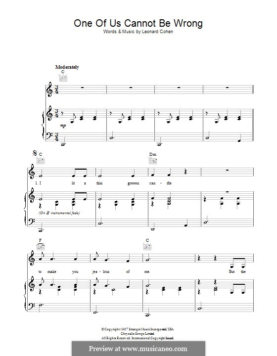 One of Us Cannot Be Wrong: Para vocais e piano (ou Guitarra) by Leonard Cohen
