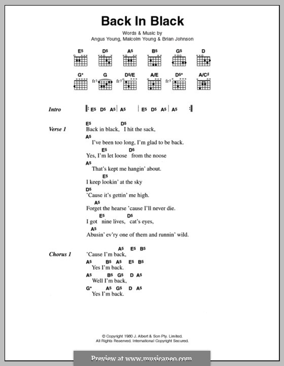 Back in Black (AC/DC): Letras e Acordes by Angus Young, Brian Johnson, Malcolm Young