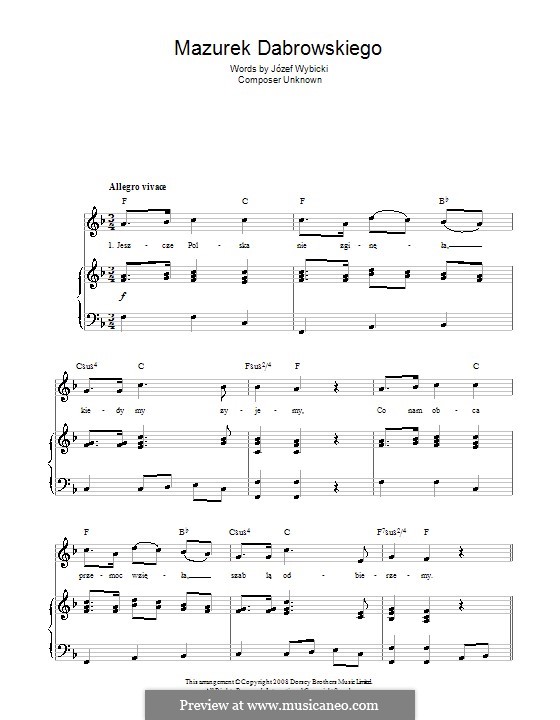 Mazurek Dabrowskiego (Polish National Anthem): Para vocais e piano (ou Guitarra) by Jozef Wybicki