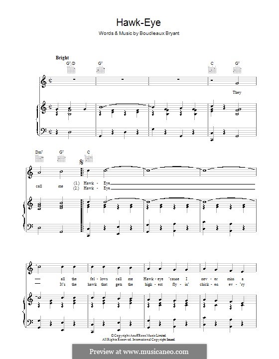 Hawk-Eye: Para vocais e piano (ou Guitarra) by Boudleaux Bryant