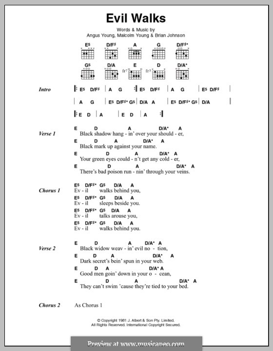 Evil Walks (AC/DC): Letras e Acordes by Angus Young, Brian Johnson, Malcolm Young