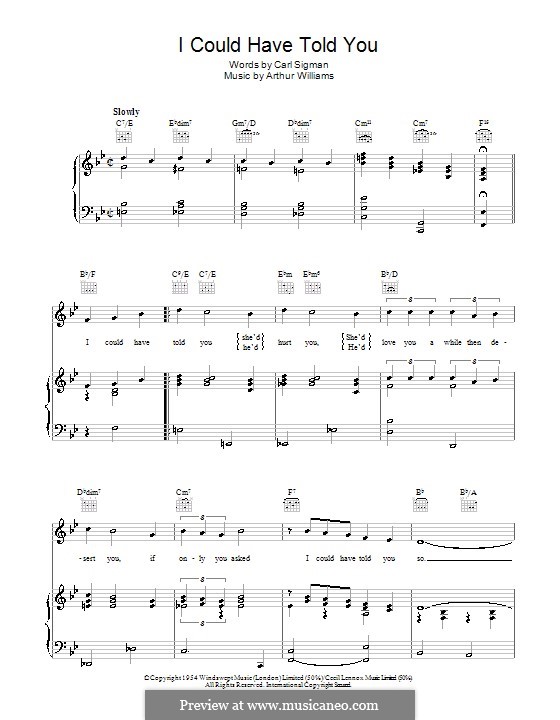 I Could Have Told You (Frank Sinatra): Para vocais e piano (ou Guitarra) by Arthur Williams, Carl Sigman