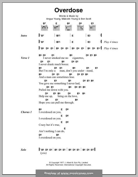 Overdose (AC/DC): Letras e Acordes by Angus Young, Bon Scott, Malcolm Young