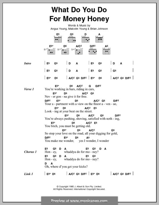 What Do You Do for Money, Honey? (AC/DC): Letras e Acordes by Angus Young, Brian Johnson, Malcolm Young