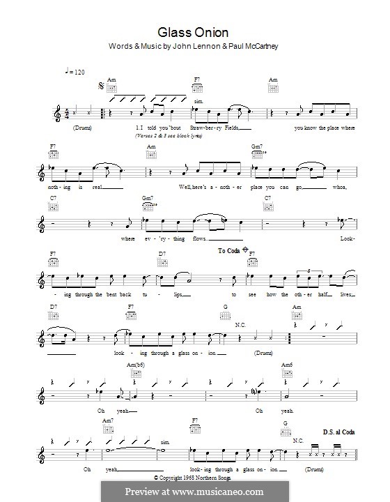 Glass Onion (The Beatles): melodía,letras e acordes by John Lennon, Paul McCartney