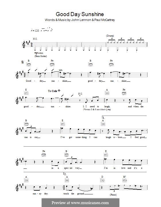 Good Day Sunshine (The Beatles): melodía,letras e acordes by John Lennon, Paul McCartney