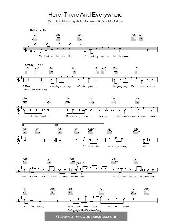 Here, There and Everywhere (The Beatles): melodía,letras e acordes by John Lennon, Paul McCartney