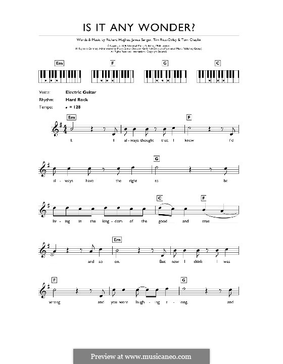 Is It Any Wonder? (Keane): para teclado by James Sanger, Richard Hughes, Tim Rice-Oxley, Tom Chaplin