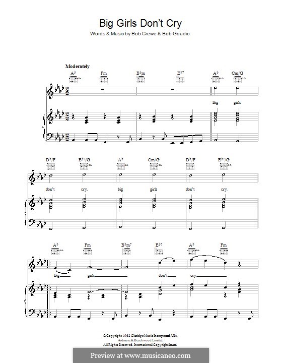 Big Girls Don't Cry (Frankie Valli and The Four Seasons): Para vocais e piano (ou Guitarra) by Bob Crewe, Bob Gaudio