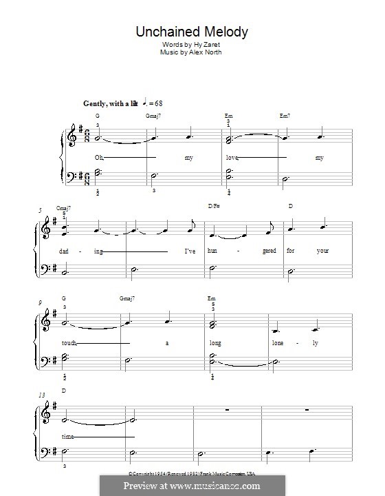Piano version: Easy version (G Major) by Alex North