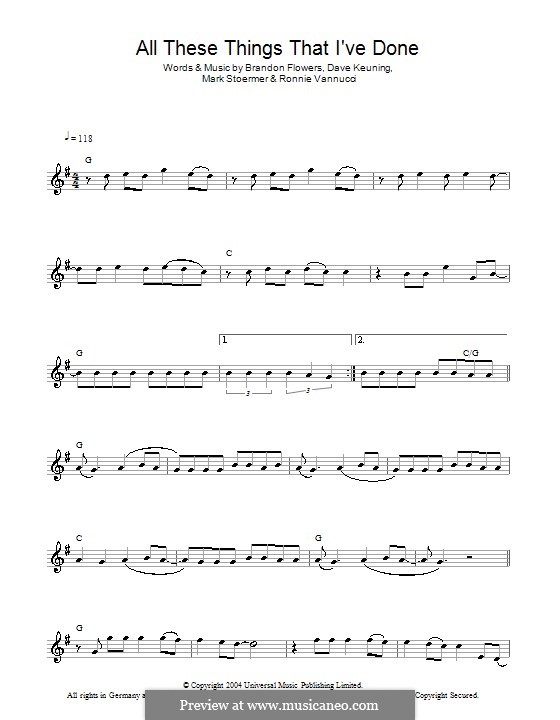 All These Things that I've Done (The Killers): para flauta by Brandon Flowers, Dave Keuning, Mark Stoermer, Ronnie Vannucci