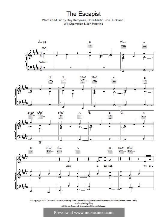 The Escapist (Coldplay): Para vocais e piano (ou Guitarra) by Chris Martin, Guy Berryman, Jonny Buckland, Jon Hopkins, Will Champion