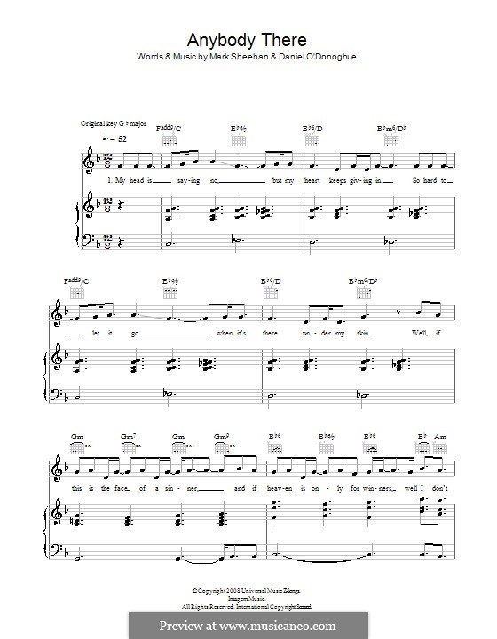 Anybody There (The Script): Para vocais e piano (ou Guitarra) by Danny O'Donoghue, Mark Sheehan
